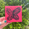4" x 4" x 1.5" MINI Painting on wrapped canvas by Brandy Bell - Red with Butterfly/Floral